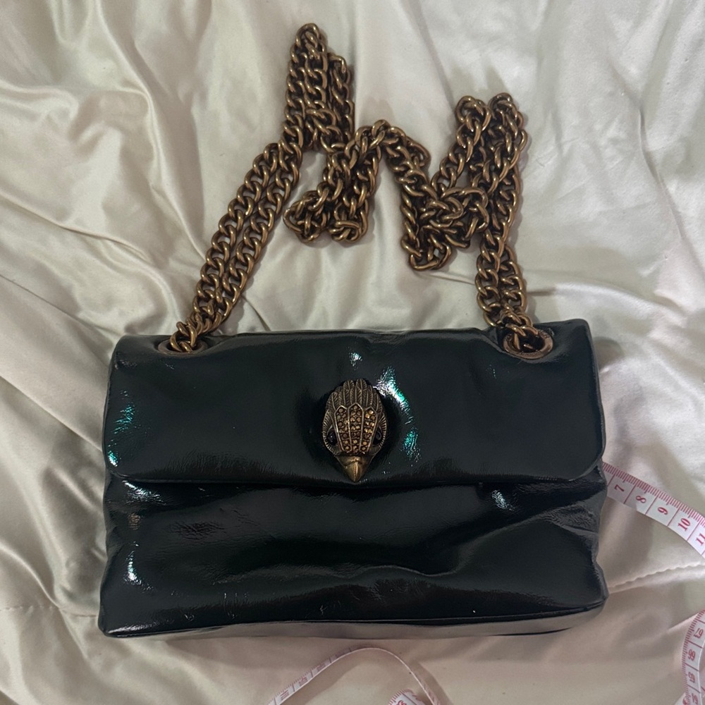 Green Patent Vegan Leather Shoulder Bag with Gold Chain